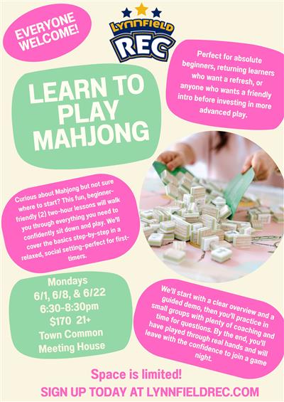 Adult Beginner Mahjong Class Lynnfield MA